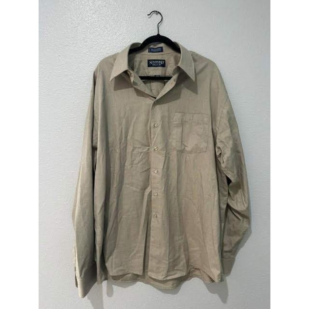 Stafford Relaxed Fit Mens 16.5 36/37 Tan Khaki Cotton Button Down Shirt L/S